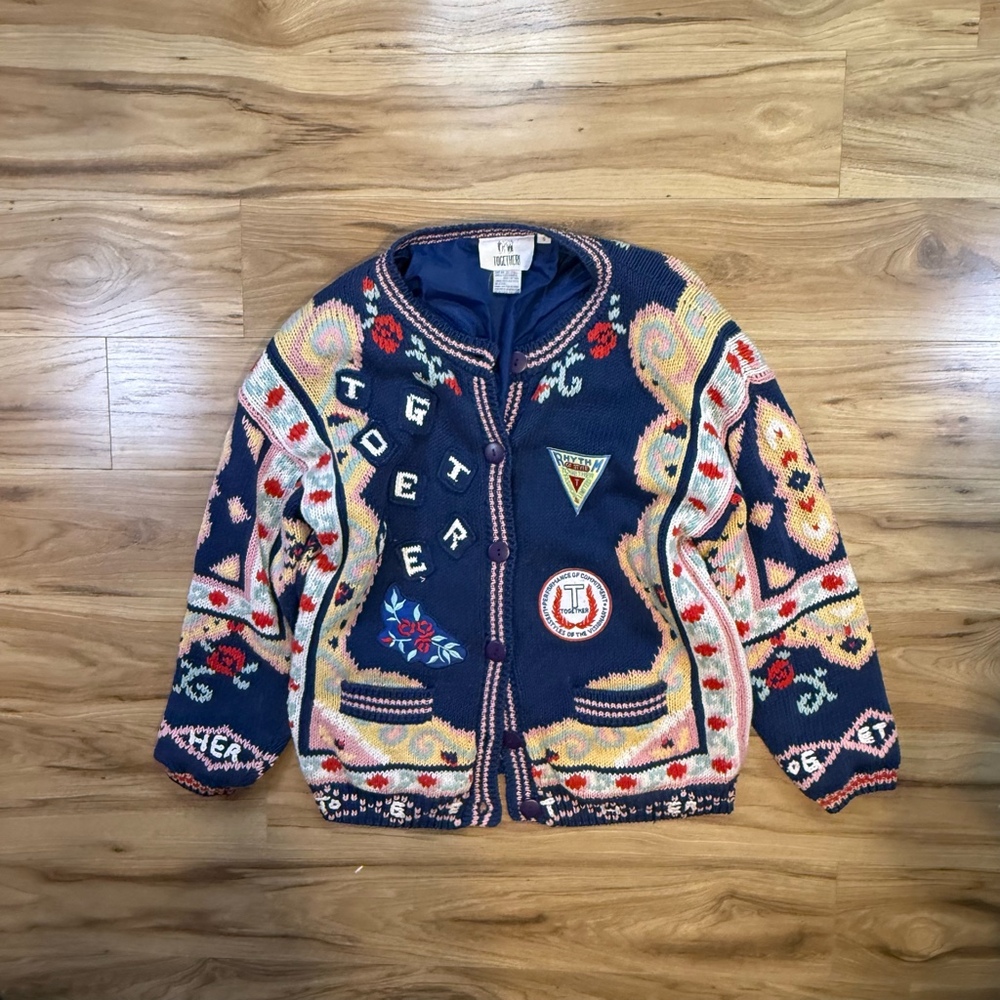Together! Women Small Multicolor Knit Cardigan Ramie Cotton